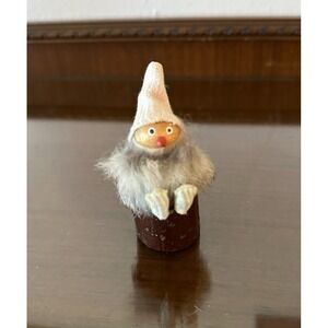Vintage Latvian 60's Acorn Dwarf Gnome‎ Russian USSR Wooden Doll on Stump